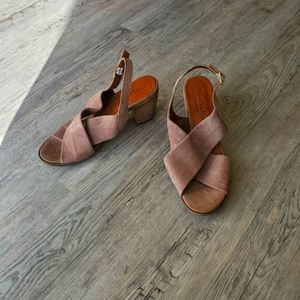 Mariella leather Block heel slingback sandals tan brown size 9.5